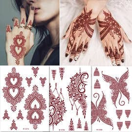 Zhengxiang cross-border brown lace tattoo stickers, waterproof henna temporary tattoos for hands and feet