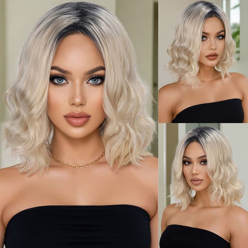 Amazon Cross-Border European and American Fashion New White-Gold Top Dyed Brown Short Curly Hair Synthetic Machine-Made Wig Full Cap