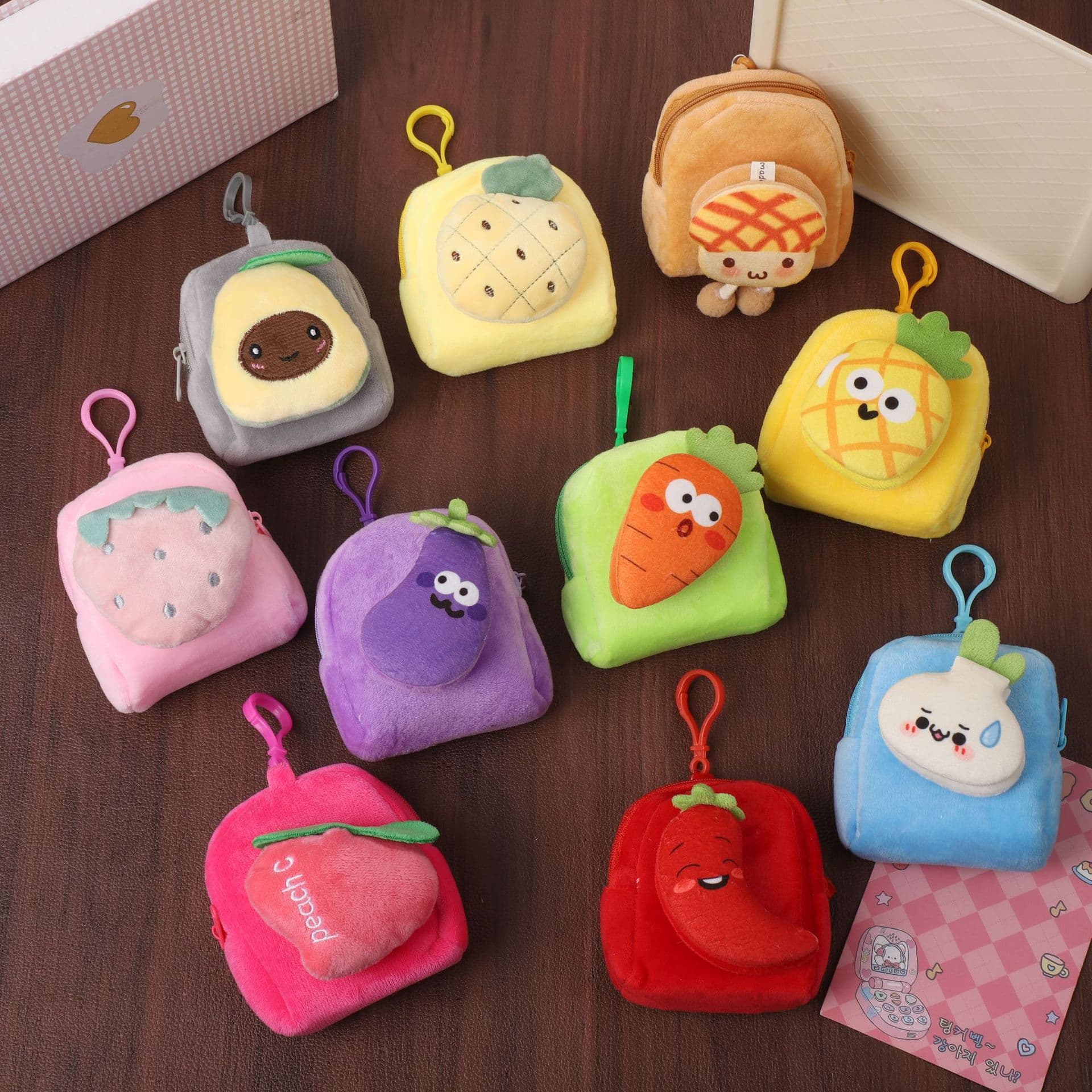 Plush Fruit Coin Purse Cartoon Carrot Bag Charm Small Cute Colorful Portable Fruit Earphone Bag