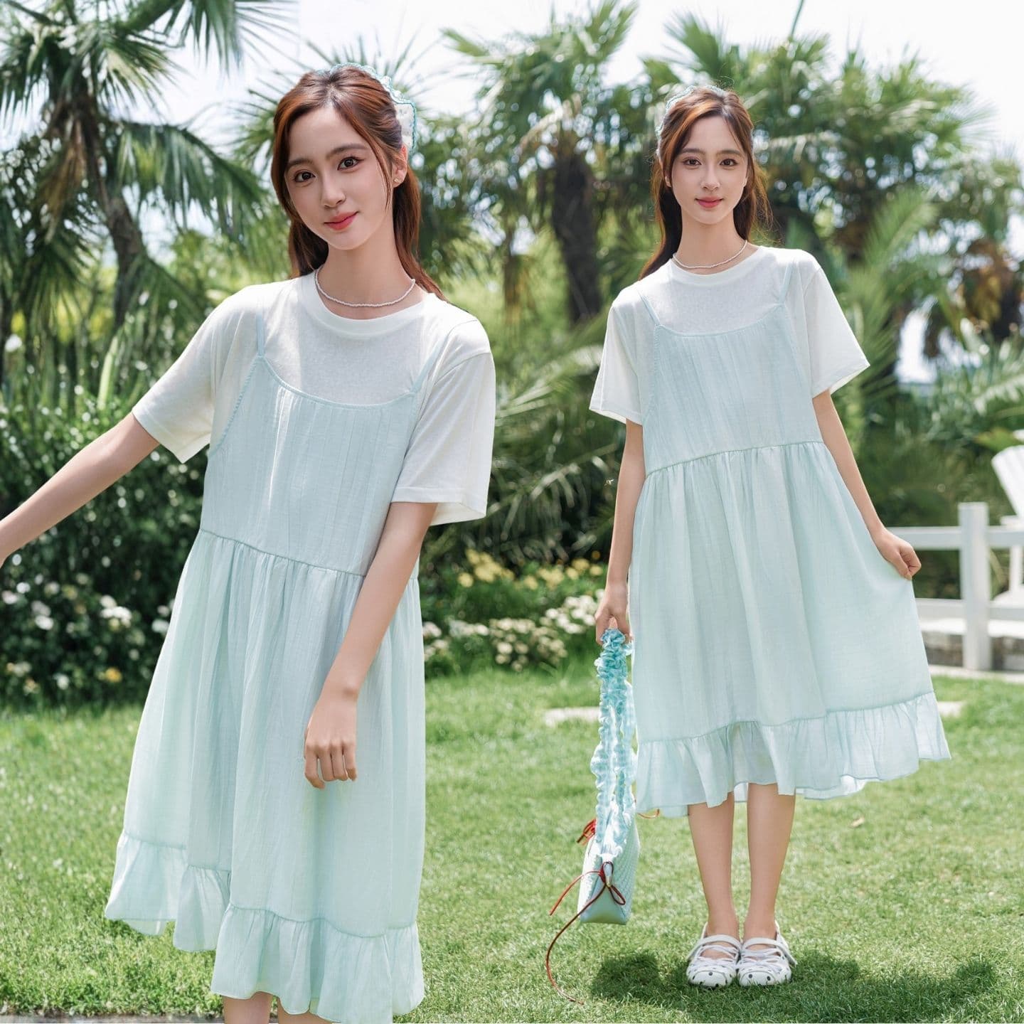 Junior high school girls' dresses, summer dresses, large children's large size loose fake two-piece dresses, princess dresses, thin, fashionable and fashionable