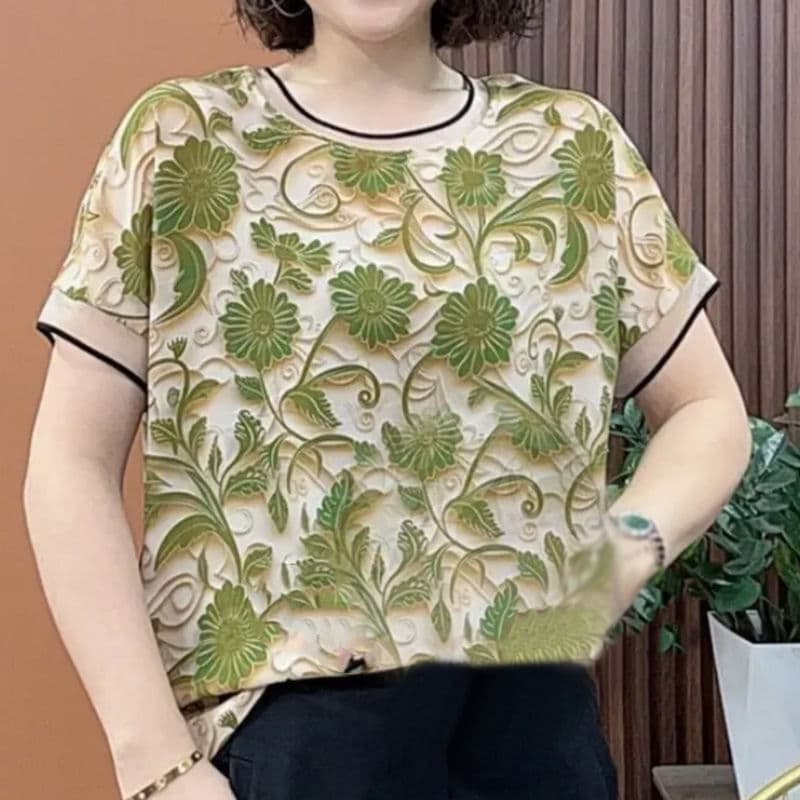 Fashionable and Age-Defying Short-Sleeve T-Shirt Plus Size Women's Summer New Round Neck Loose Casual Base Layer Top