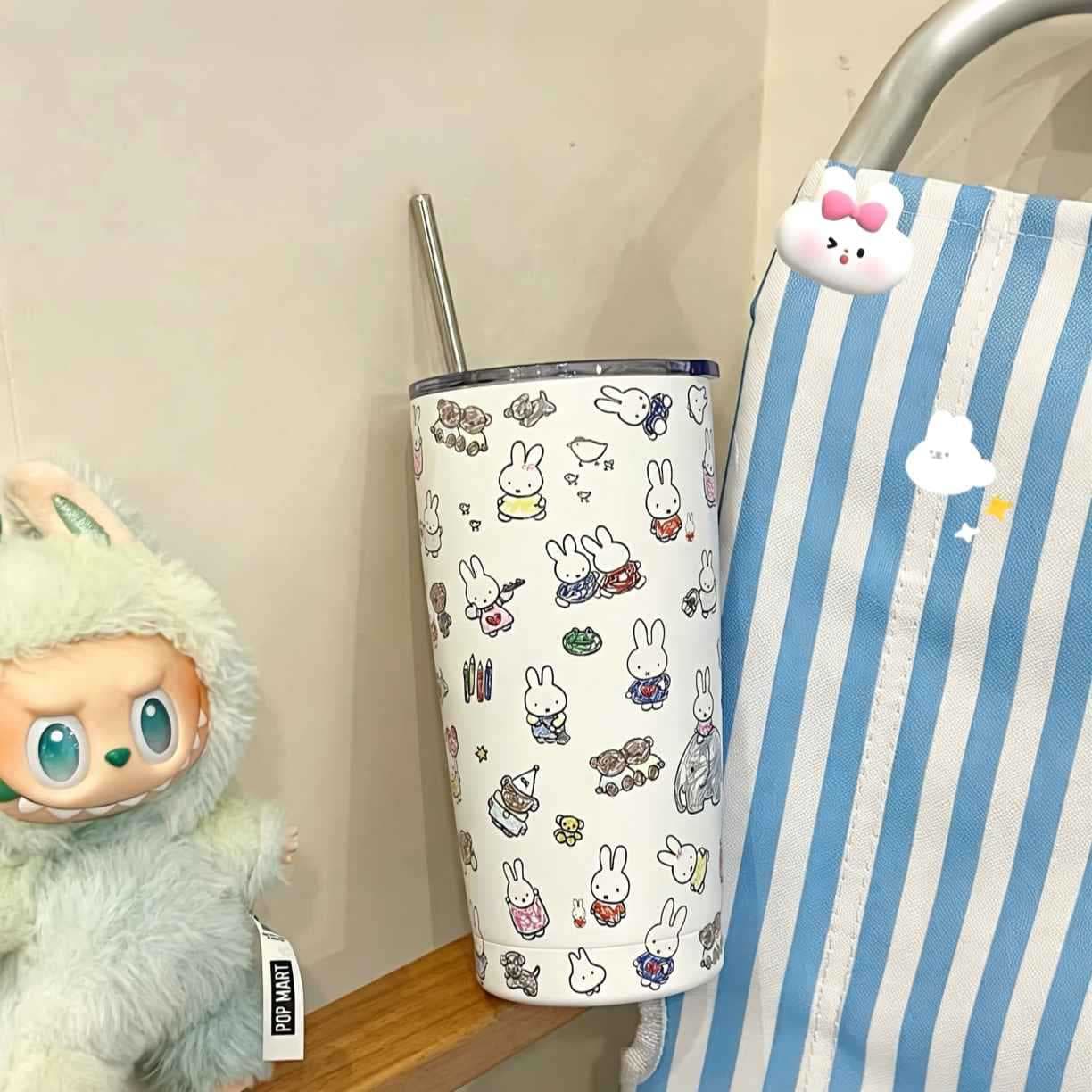 Cute Puppy Insulated Cup Large Capacity High Aesthetic Water Bottle New 304 Stainless Steel Portable Straw Coffee Cup