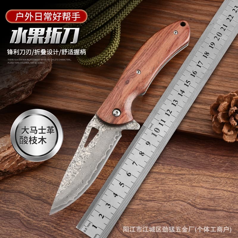 Factory Direct Supply Cross-Border Multifunctional Damascus Folding Knife Outdoor Camping Survival Knife