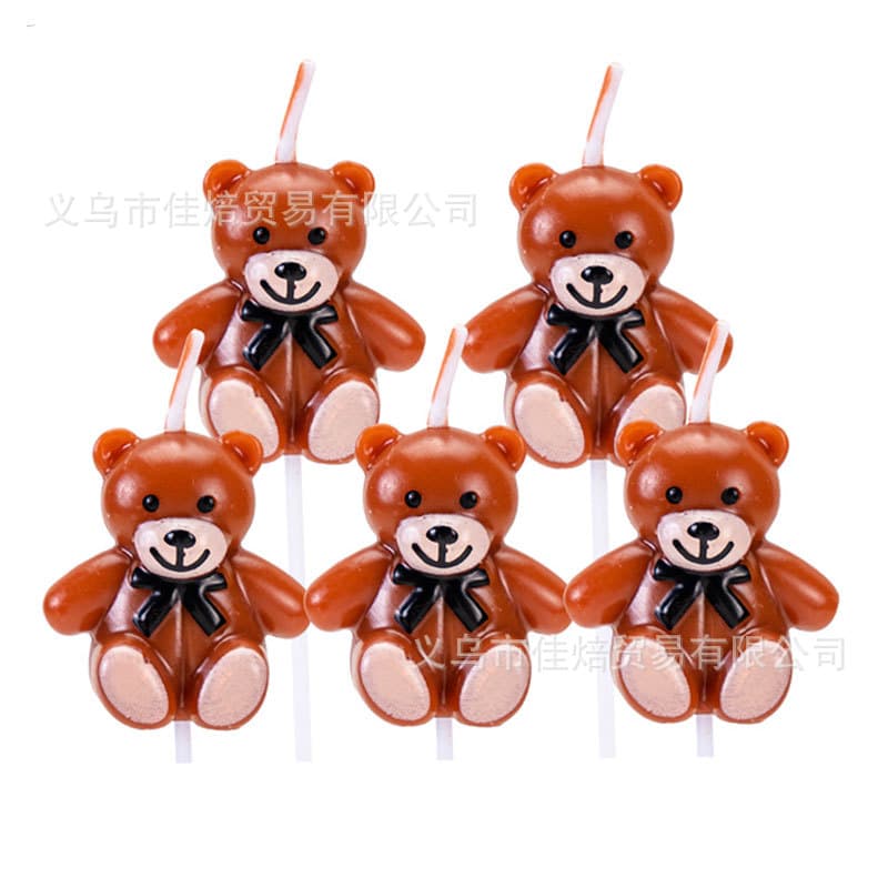 Korean bear candle, bow tie teddy bear, birthday cake decoration, cute children's party baking supplies