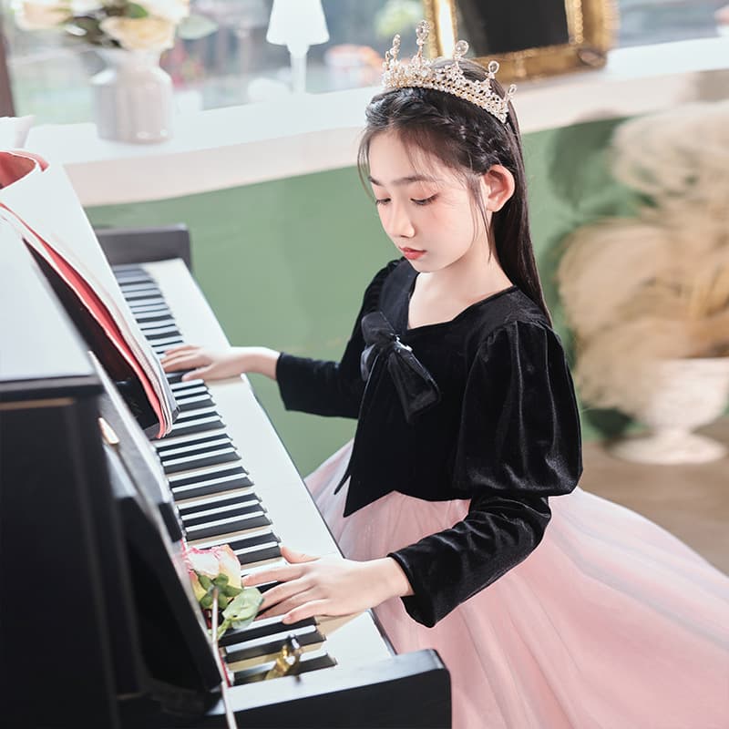 Autumn Winter Girls Formal Dress Children Princess Dress Light Luxury Niche High-End Piano Performance Little Girl Host Performance Costume