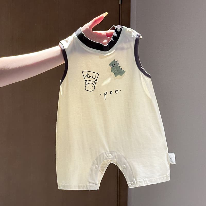 Newborn Baby Summer Clothes, Short-Sleeve Bodysuit for Boys, Thin and Cute Sleeveless Romper, Crawling Suit