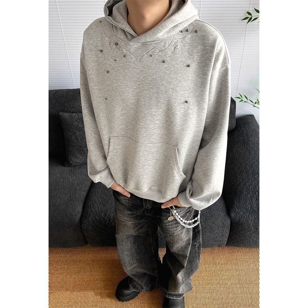 American Retro Autumn Beaded Spine Embroidery Hoodie Short Wide Regular Shoulder Unisex Jacket