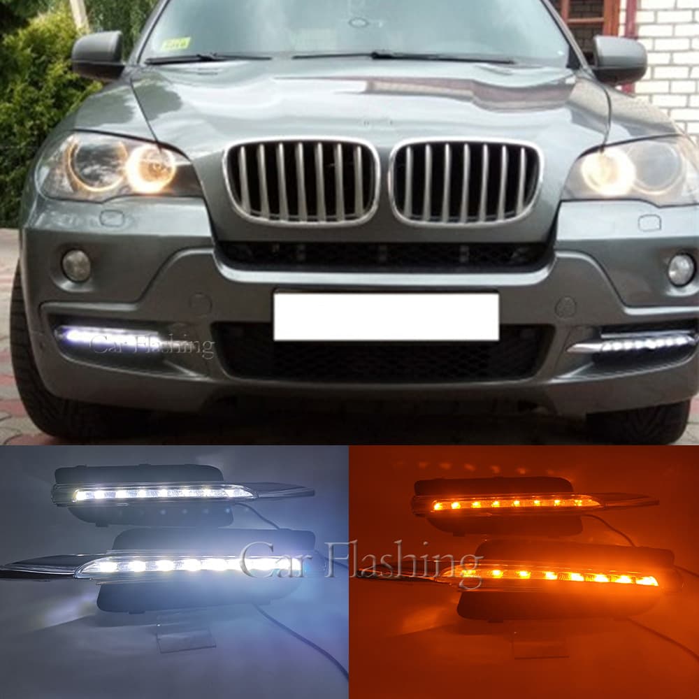 For BMW 07-10 X5 E70 LED Daytime Running Light Front Bumper Fog Light Turn Signal