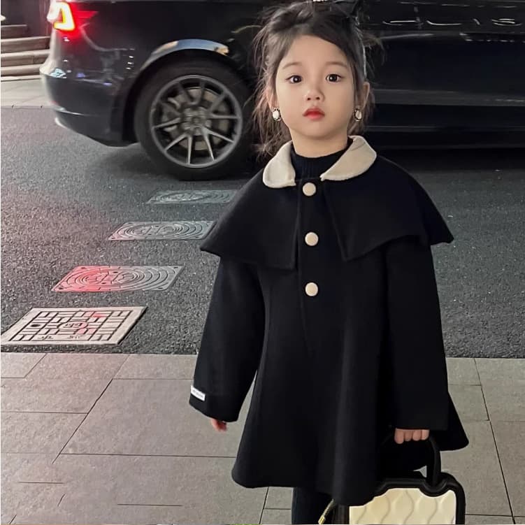 Girls Winter Coat New Korean Style Chanel-Style Wool Coat Mid-Length Coat for Toddlers and Children Drop Shipping