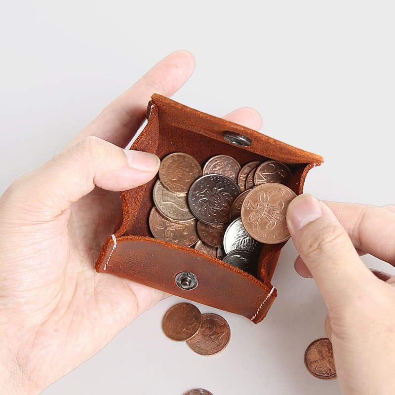 Men's Short Mini Coin Purse Top Layer Cowhide Snap Coin Wallet Youth Minimalist Genuine Leather Multifunctional Wallet Trendy