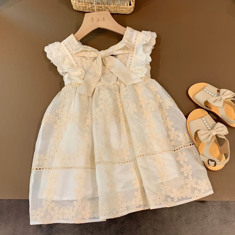 Girls' Dress 2026 Summer New Arrival, Toddler & Kids Cute Bow A-Line Dress, Children's Embroidered Short Sleeve Dress