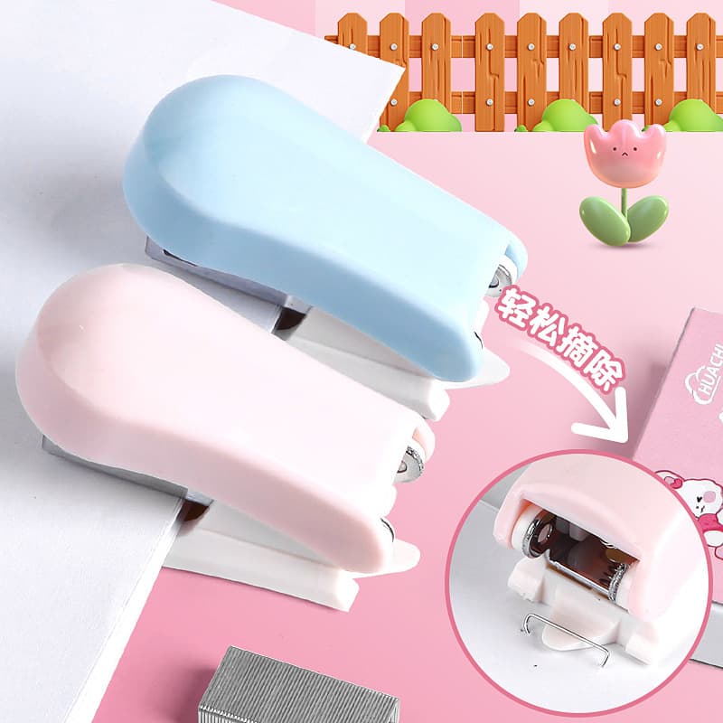 Mini Stapler Dual-Color Stapler Compact Staple Remover Stapler Clip Book Binder