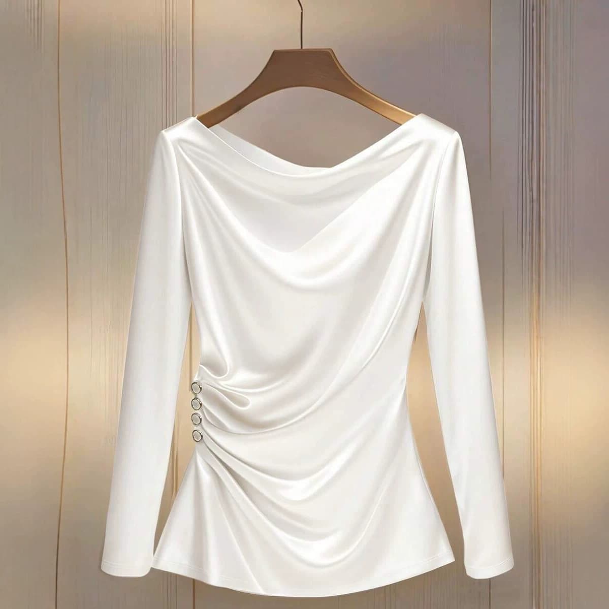 Women's Off-Shoulder Long-Sleeve T-Shirt, Sweet and Spicy Style, Asymmetrical Waist-Tied Top, Factory Direct