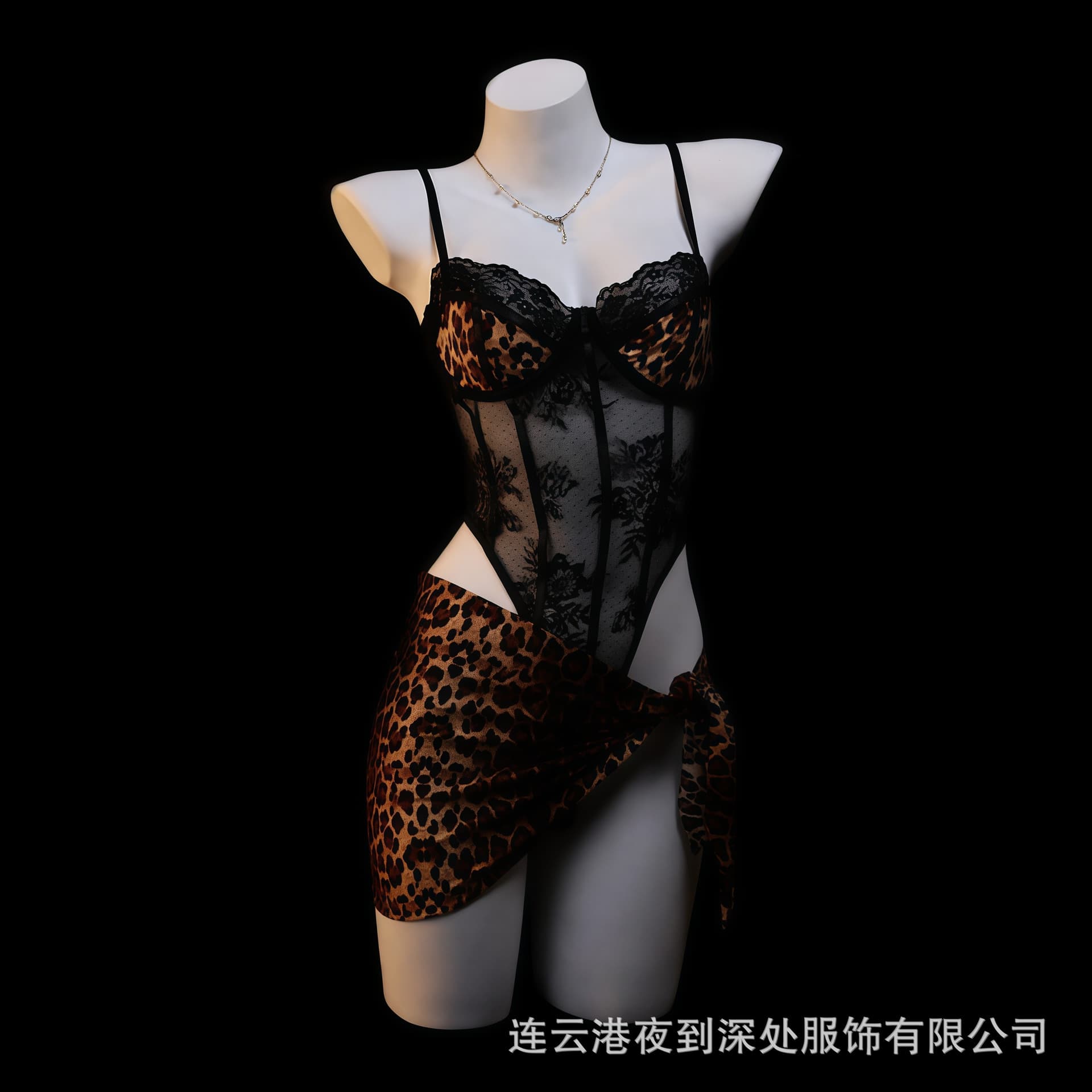 Late Night Lingerie Sexy Leopard Print Bodysuit with Underwire Uniform Pure Desire Flirting QQNY Pajama Set