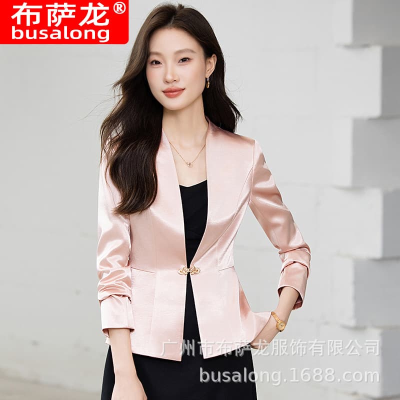 2026 New Pink Blazer for Women Fall/Winter Slim Fit Elegant Petite Office Wear Chic Jacket