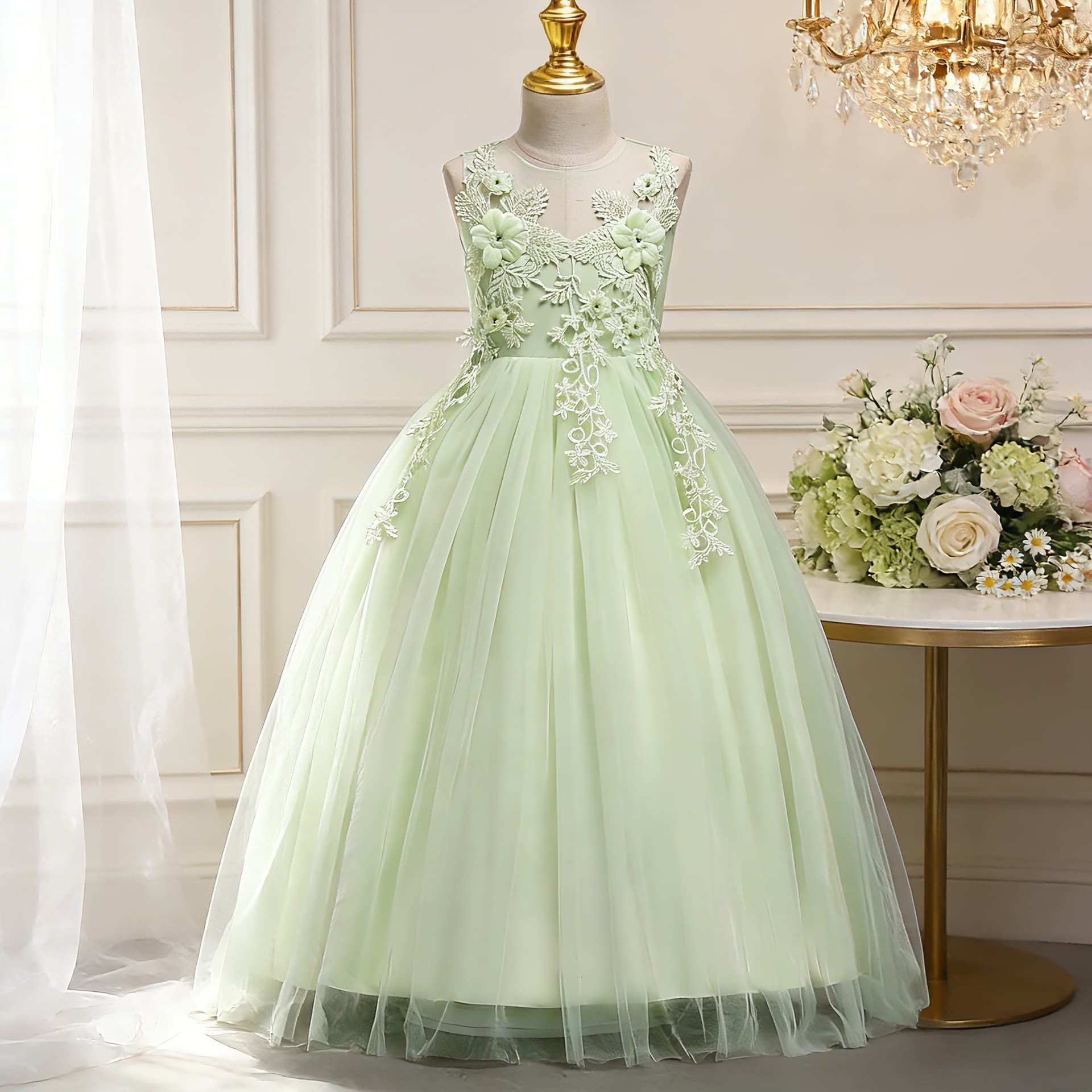 Kids Dress Girls Wedding Dress Purple Tulle Princess Gown with Appliques Flower Girl Runway Performance Skirt