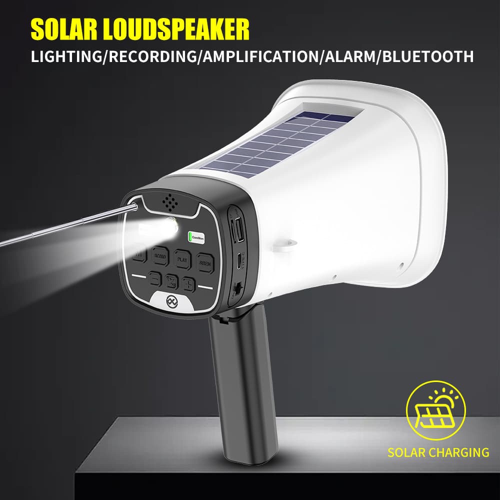 Solar-Powered Megaphone Wireless Bluetooth Outdoor Recording Speaker for Street Vendors Multifunctional Handheld Amplifier
