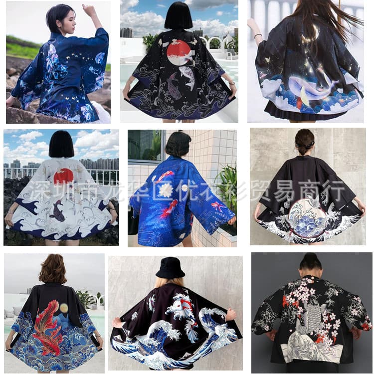 2024 Cross-border New Japanese Koi Digital Print Kimono Unisex Cape Jacket Pajama Cardigan Summer