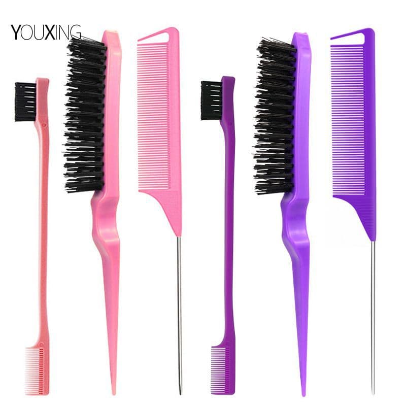 Hair Brushing Comb Set, Pointed Tail Comb, Double-Ended Eyebrow Brush, Edge Brush, Hair Styling Tool 3-Piece Set, Hair Dye Comb Wholesale