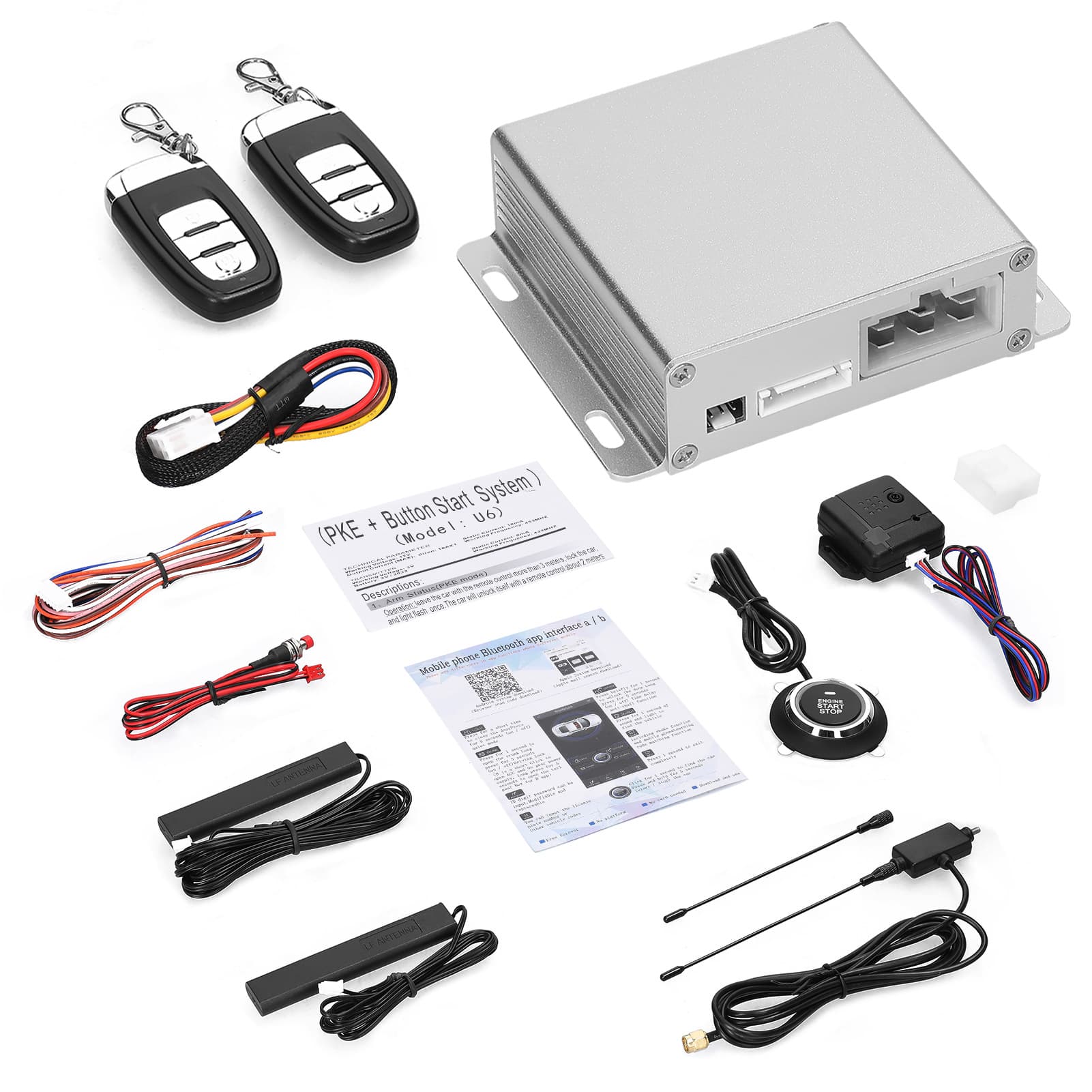 U6 Aluminum Alloy Model: New Car Keyless Entry Remote Start One-Button Start Mobile APP System 12V Universal