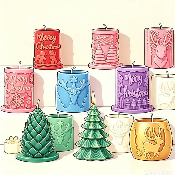 New Christmas Series Relief Cylinder Aroma Candle Silicone Mold, Elk Snowman Christmas Tree Pinecone Gypsum Mold