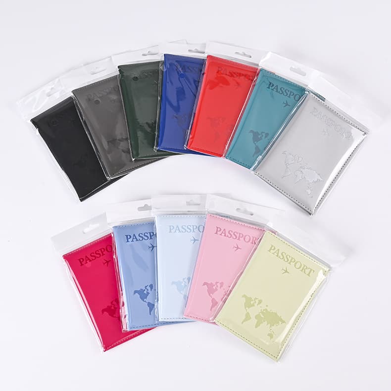 Travel Passport Holder Protective Cover Plain PU Leather Aircraft Map Design Unisex Street Style Waterproof Wear Resistant