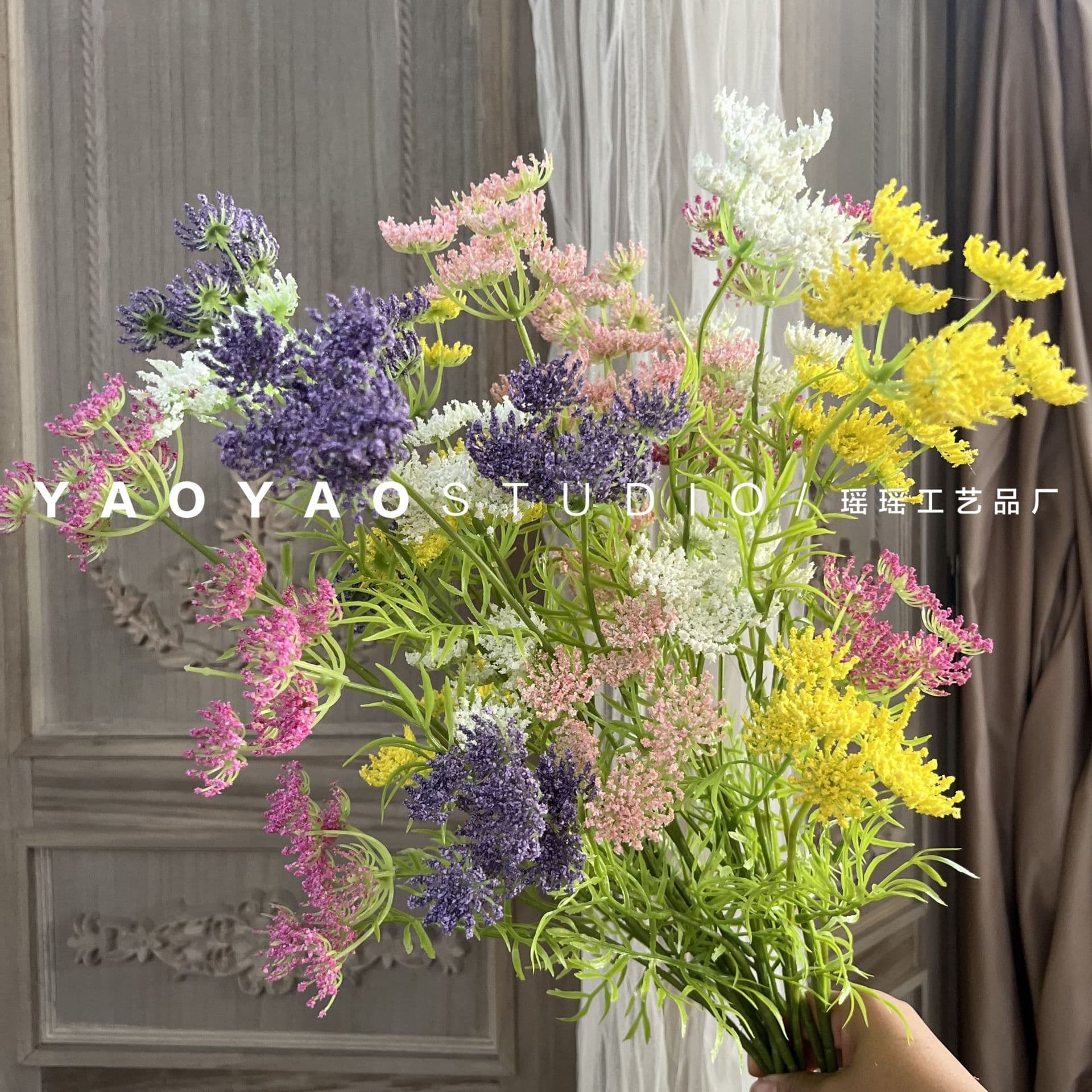 3-Prong Lace Flower Foam Artificial Flower for Home Living Room Decoration Wedding Arrangement Photography Prop Bouquet Accessories