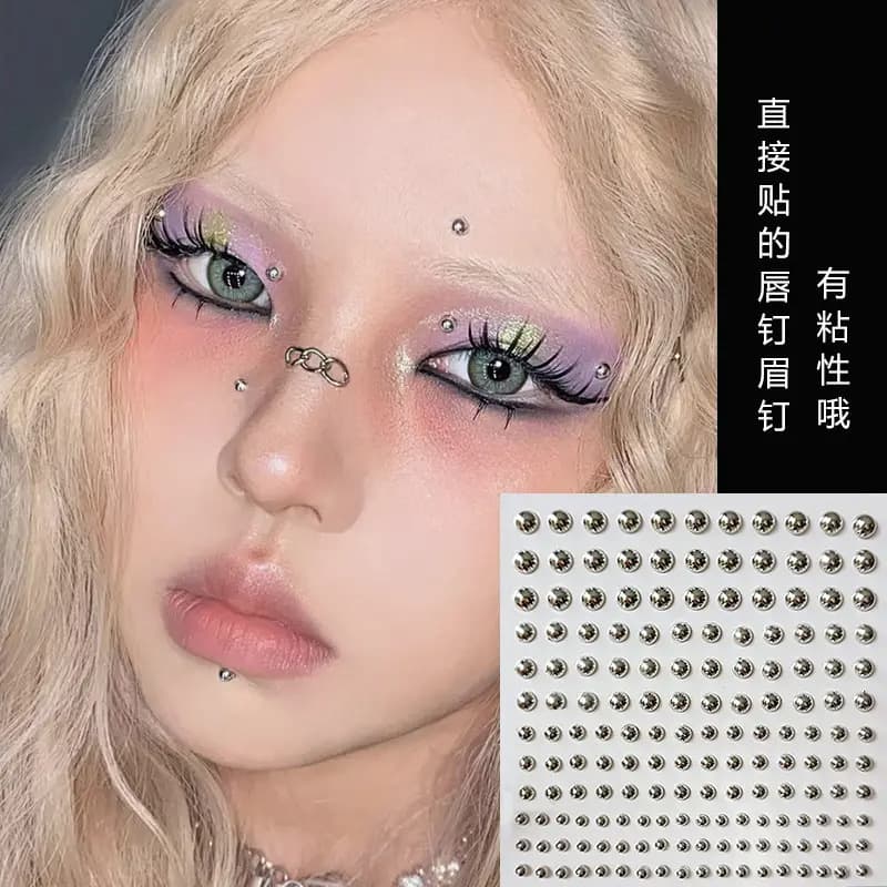 No-Piercing Fake Lip Stud Stickers, Edgy Nose & Eyebrow Stud Stickers, Creative Face Gems for Music Festivals