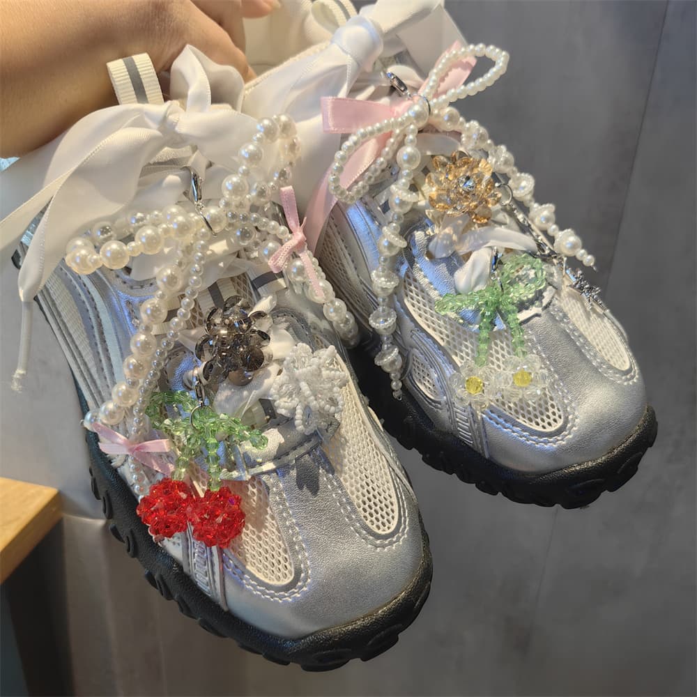 Korean-style DIY Ballet Pearl Bow Shoe Decorations Beaded Crystal Cherry Blossom Flower Shoe Clips