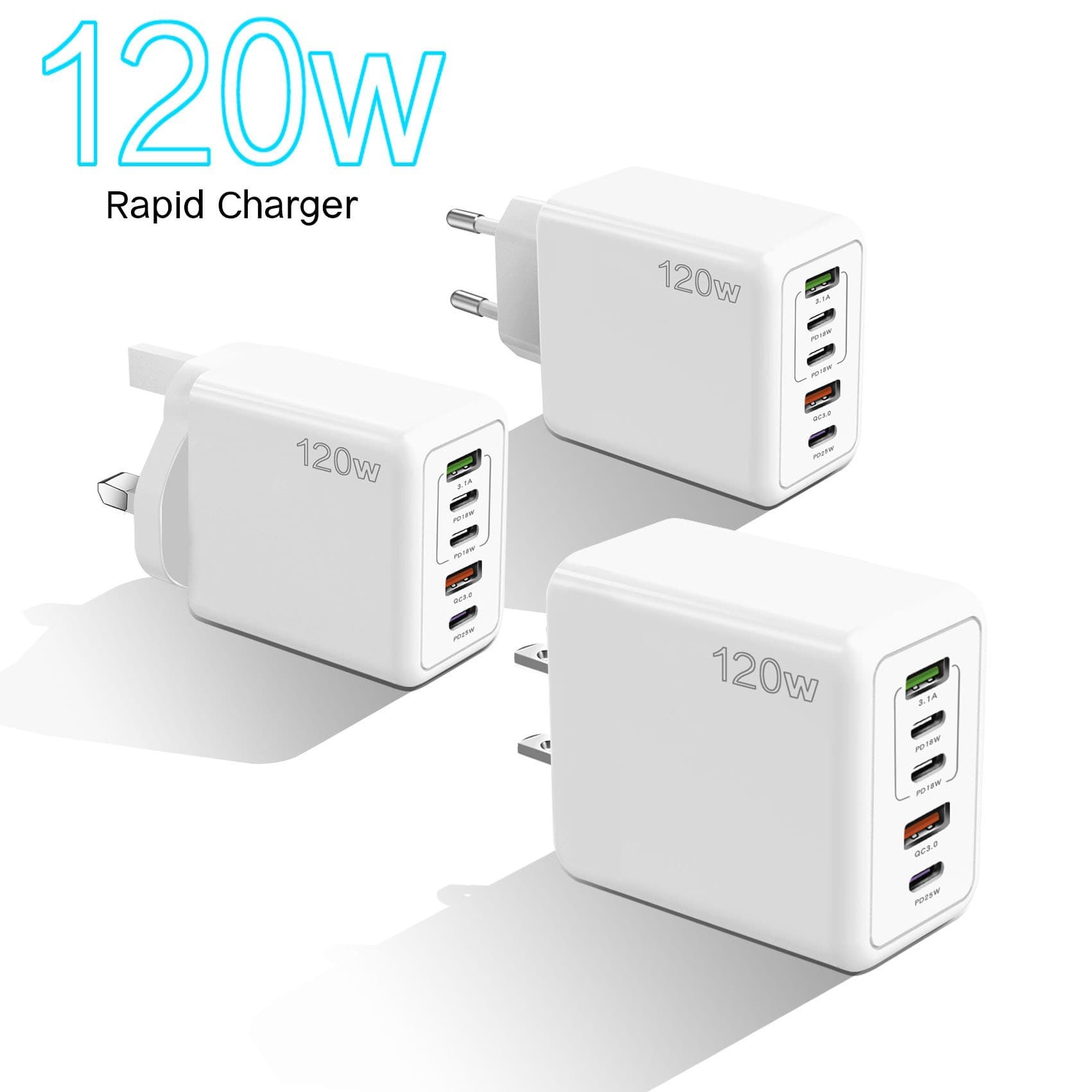 CE Certified 120W Phone Charger 12W EU US UK Plug Multi-Port Charging Head Small Appliance Adapter charger