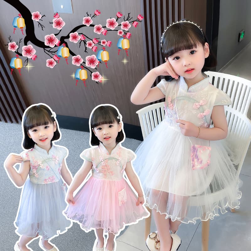 Girls' Improved Cheongsam Princess Dress Children's Summer Puffy Tulle Fairy Dress Hanfu Ancient Style Thin