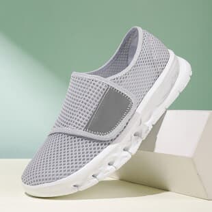 Summer Cross-Border Large Size 45 Walking Shoes, Men and Women Mesh Breathable Hollow Ultra-Light Senior Fitness Walking Slip-On Shoes