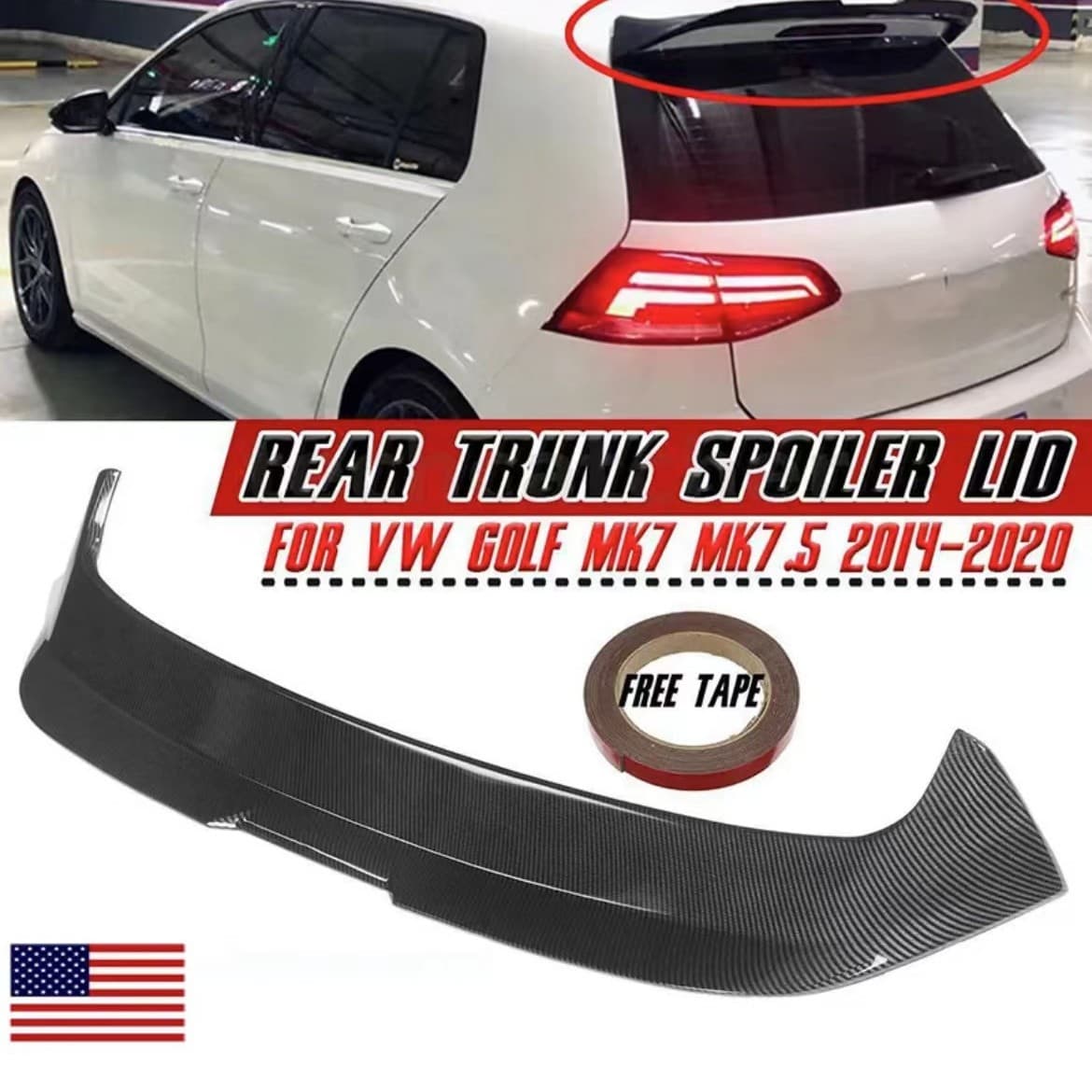 For Golf 7.5 R-line GTI 7R Modification Second Generation Aspec Style No-removal Side Wing Spoiler Roof Wing