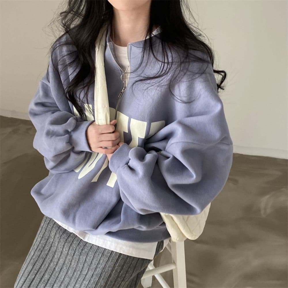 Sweatshirt for women niche jacket zipper cardigan spring autumn winter thin loose lazy style plus-size fleece-lined.