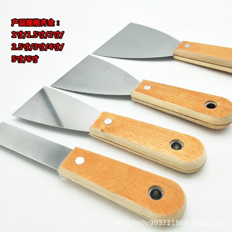 Wooden Double-Clamp Putty Knife, Double Wood Handle Scraper, Floor Cleaning Scraper, Stainless Iron Wall Push Knife