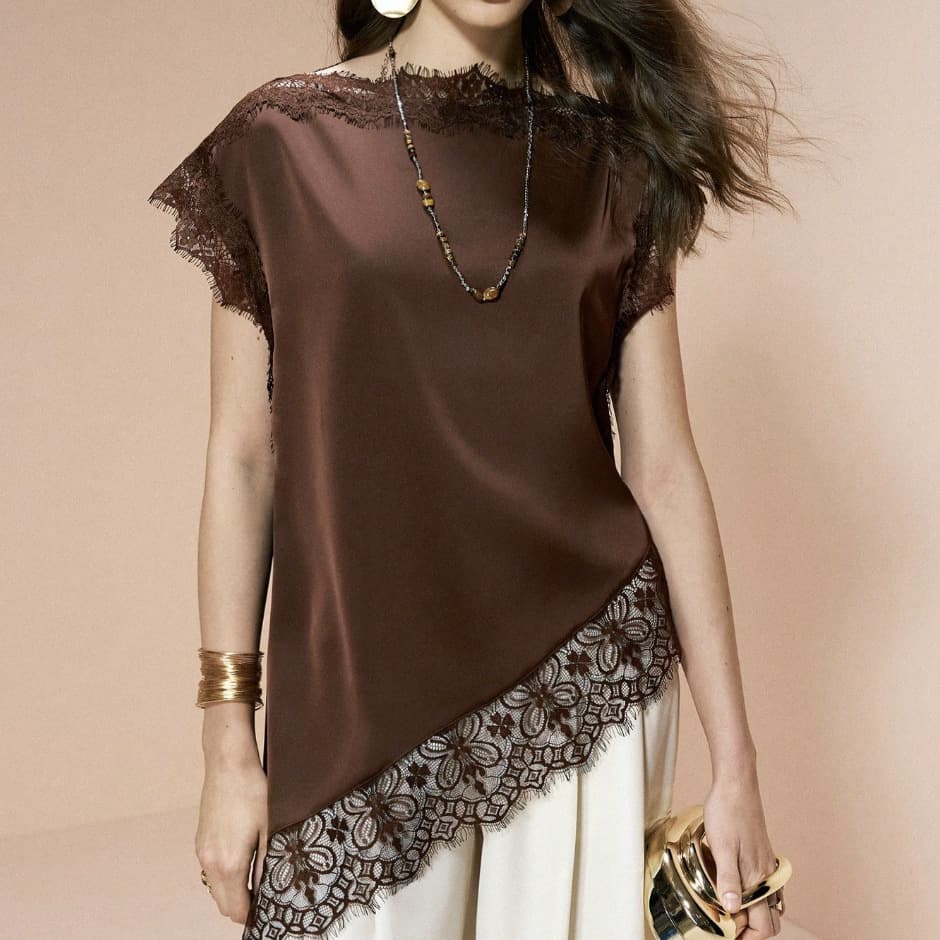 Summer lace splicing short-sleeved T-shirt women's European and American cross-border ins loose top