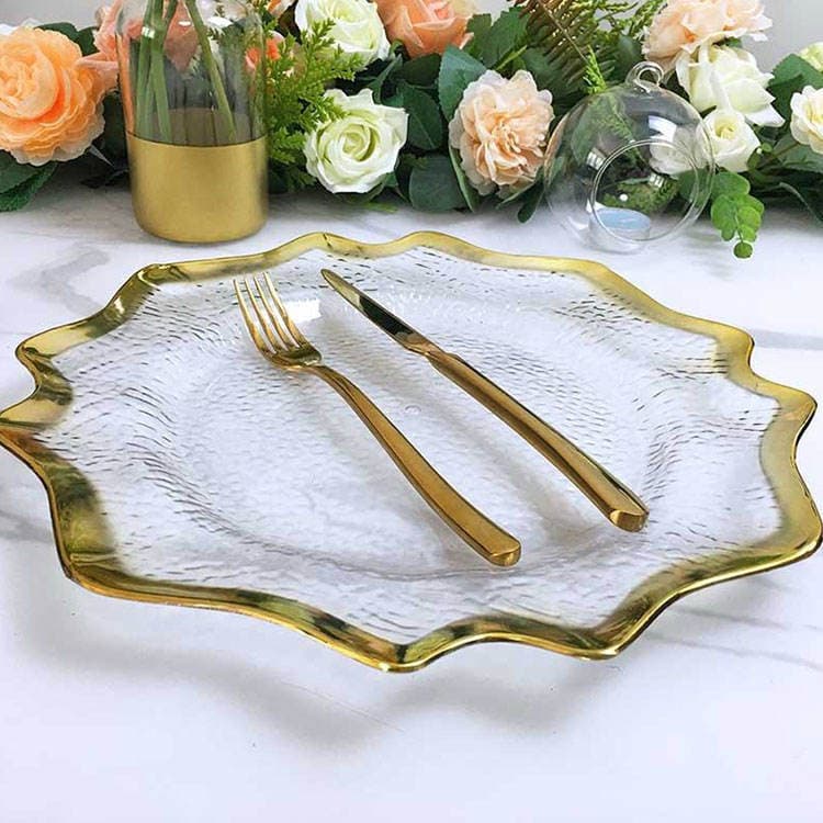 Foreign Trade Light Luxury Style Transparent Gold-Rimmed Dinner Plates for Wedding Parties, Hotel Wedding Decorations, Charger Plates