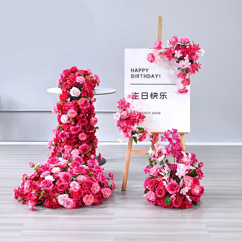 Simulated flower birthday arrangement decoration Internet celebrity photo waterfall table flower box banquet table flower rose red fake flower