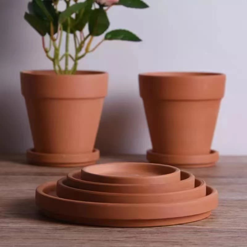 Simple Red Clay Tray Round Terracotta Flower Pot Saucer Low-Profile Ceramic Plant Tray