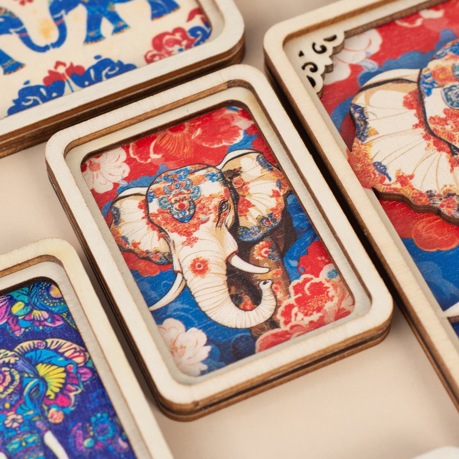Wooden Refrigerator Magnet Elephant Cartoon Color Printing Travel Souvenir City Yunnan Popular Attraction Multi-Layer Stereo Design