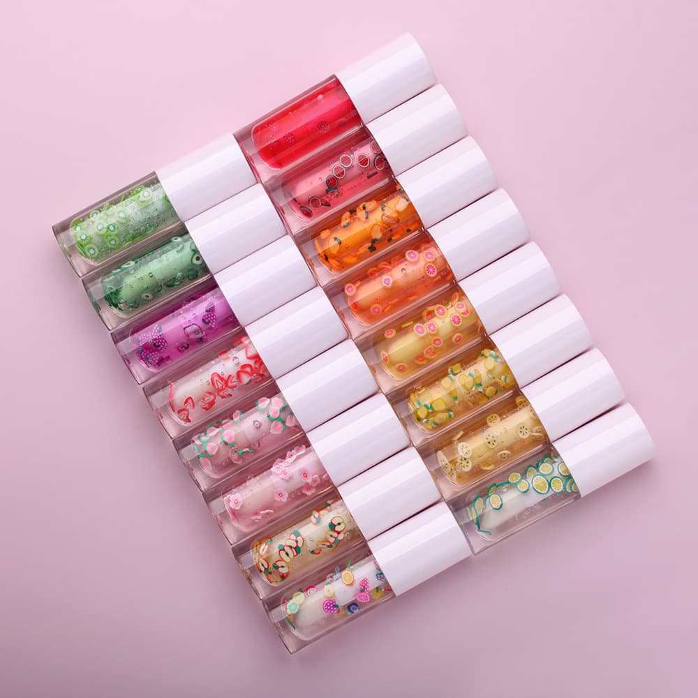 Large Brush Head Chubby Fruit Vegan Clear Lip Oil Lip Balm Lip Gloss Bulk Pack Lip Gloss Cross-Border Small Batch