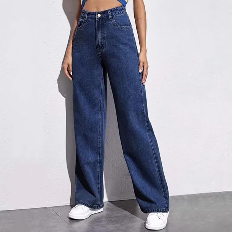 AliExpress Amazon American-style Button Wide-leg Jeans for Men, Korean Slim Straight Floor-length Denim Pants Fashion