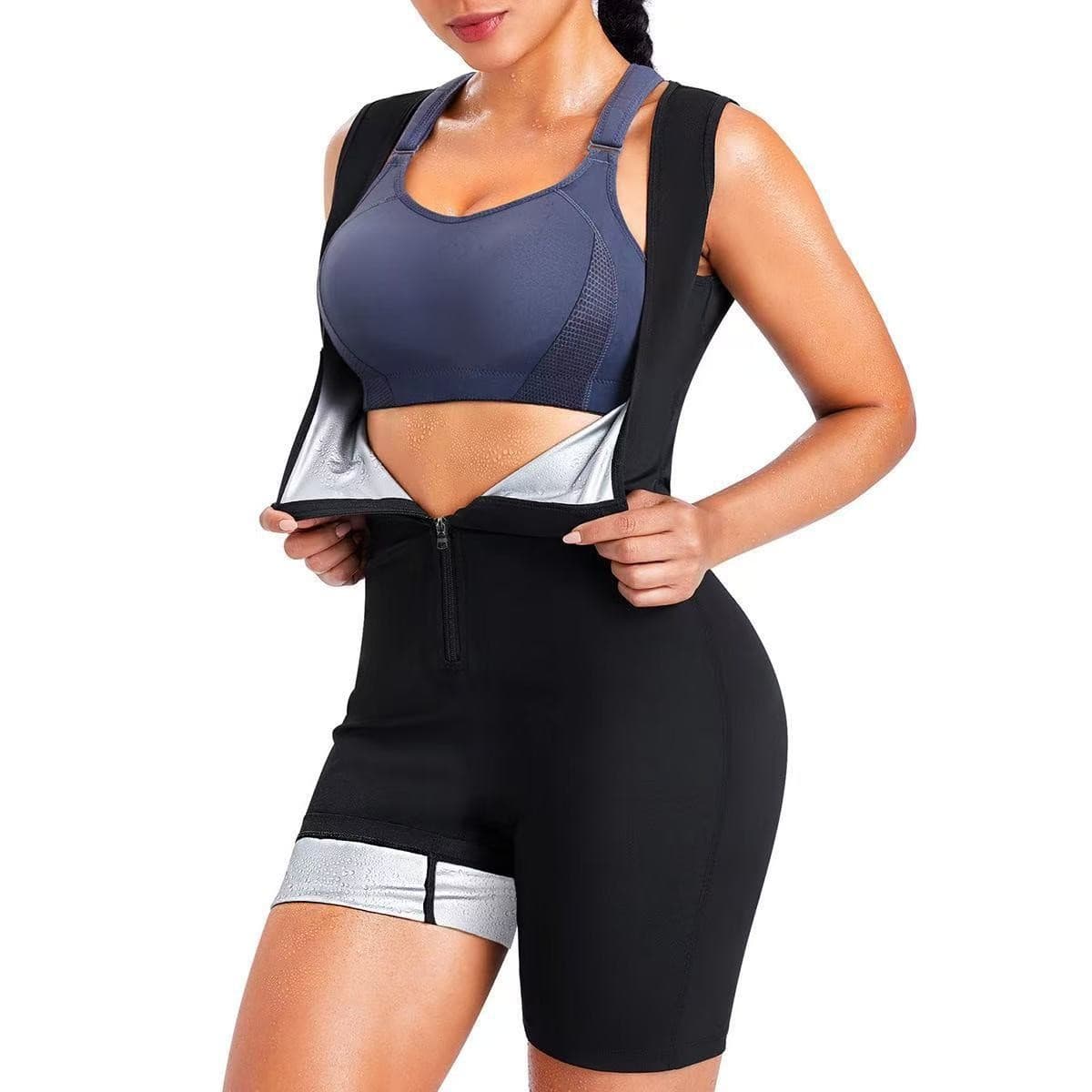 Cross-Border Women's One-Piece Zipper Vest Sweat Suit Chest-Lifting Training Sports Fitness Shapewear Waist-Cinching Arm-Lifting Bodysuit