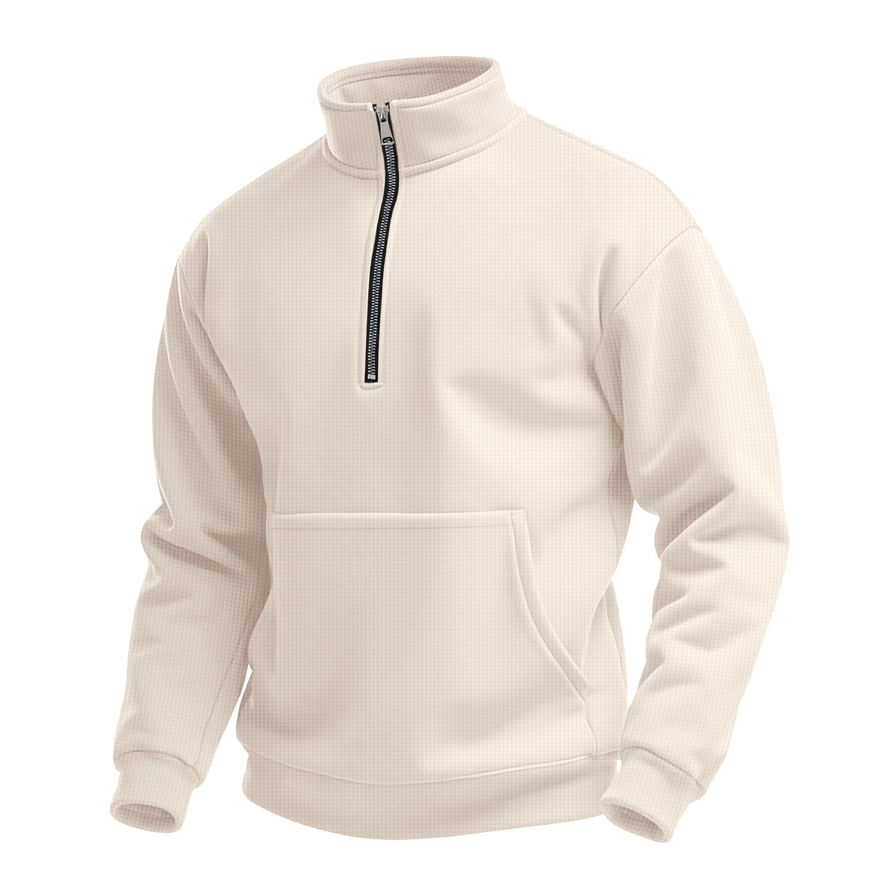 Men's High Collar Long Sleeve Hoodie Zipper Waffle Pattern Autumn Season Casual Loose Fit Polyester Fabric Fashionable Sweatshirt