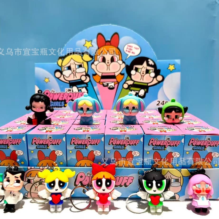 Powerpuff Girls Keychain Pendant Ring Stainless Steel Soft Plastic Doll Bag Car Key Pendant Cultural and Creative Gift