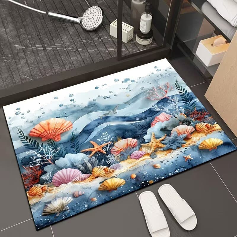 3D Stereoscopic Ocean Shell Diatom Mud Floor Mat, Quick-Drying, Non-Slip Bathroom Mat, Wear-Resistant and Dirt-Resistant Entry Door Mat