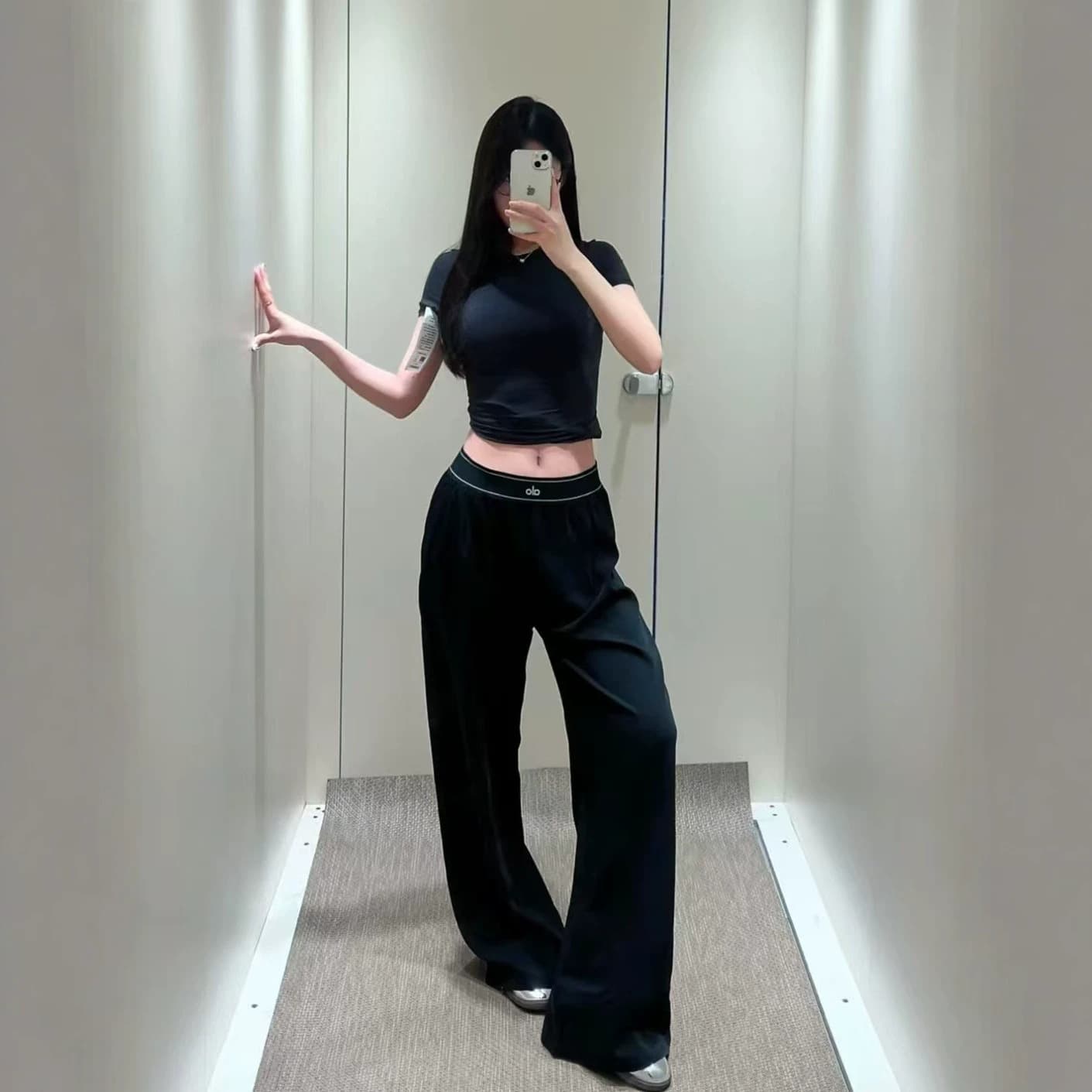 Minimalist loose and drapey versatile slim straight quick-drying casual pants for women with reflective letters