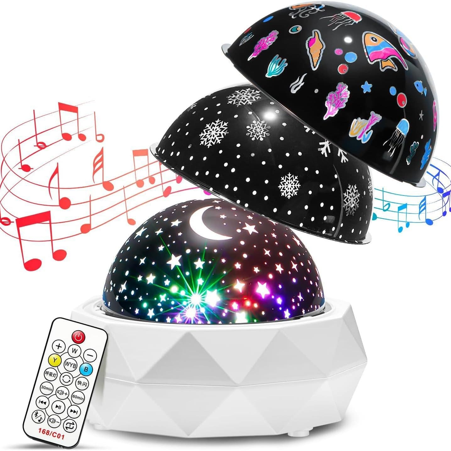 Children's Room Night Light Projector with Bluetooth Music, White Noise, 360° Rotating Starry Night Light for Kids