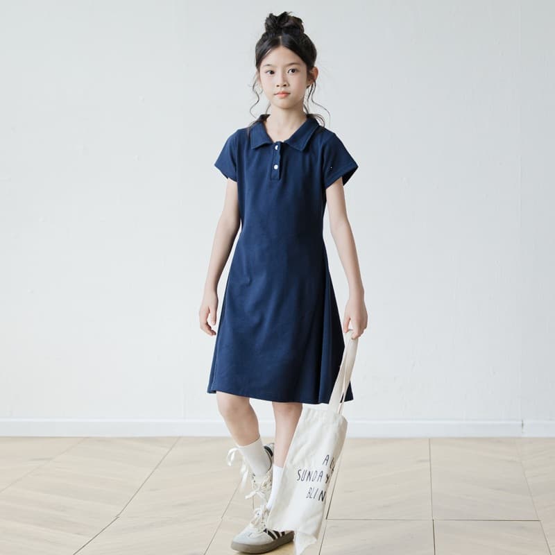Girls Lapel Polo Dress Summer Pure Cotton Short Sleeve Tennis Skirt Simple Waist A-Line Skirt Big Children's Women's Skirt