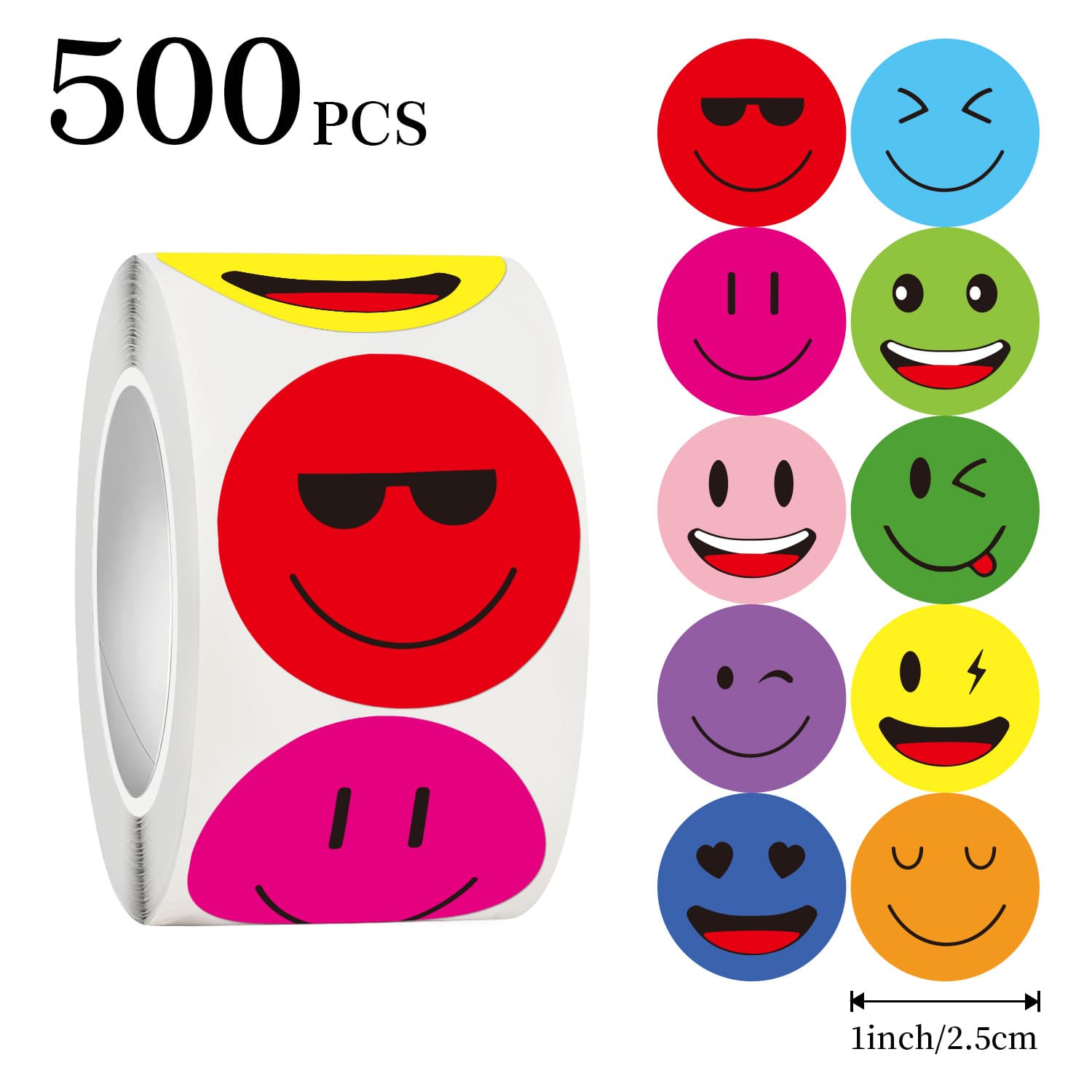 500 stickers/roll smiley face stickers mixed color cartoon face stickers self-adhesive decorative stickers praise stickers